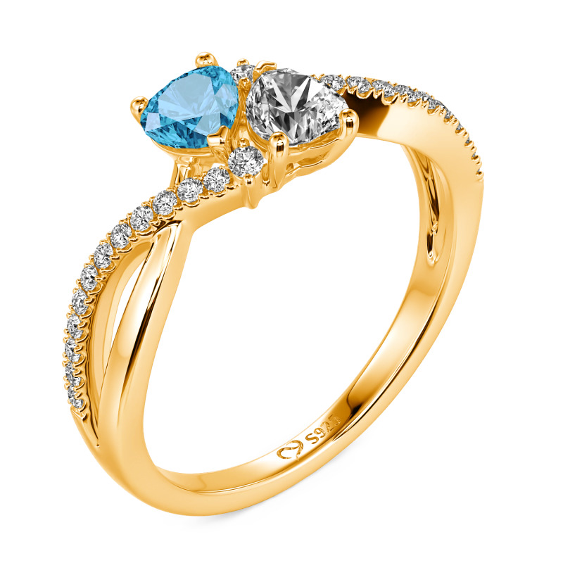 Jeulia Anillo Doble Corazón Trenzado Personalizado en Plata Esterlina