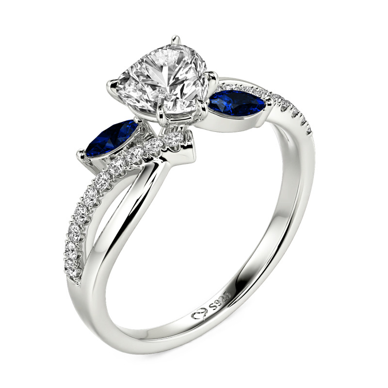 Jeulia Bague de Fiançailles Cœur Personnalisée Design Feuille avec Twist