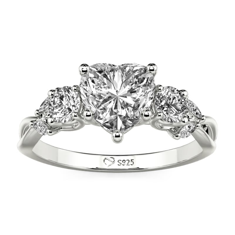 Jeulia Custom Heart Cut Twist Three Stone Engagement Ring