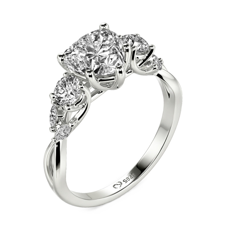 Jeulia Custom Heart Cut Twist Three Stone Engagement Ring