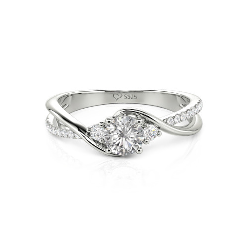 Jeulia Custom Three Stone Bypass Twist Two Tone Round Engagement Ring