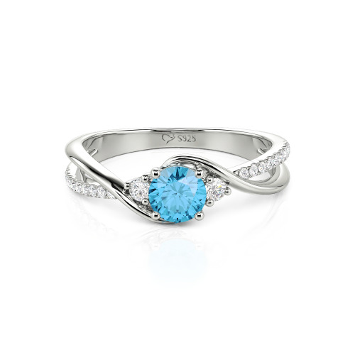 Jeulia Custom Three Stone Bypass Twist Two Tone Round Engagement Ring