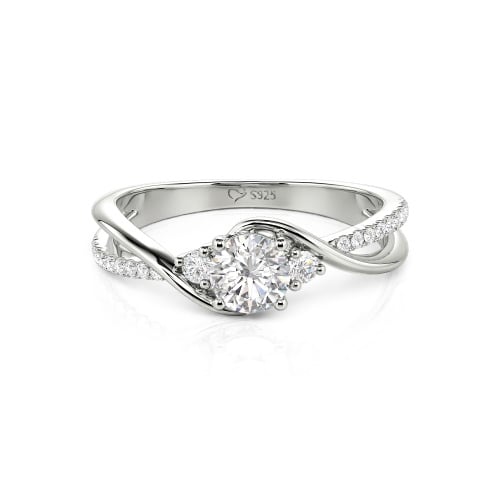 Jeulia Custom Three Stone Bypass Twist Two Tone Round Engagement Ring