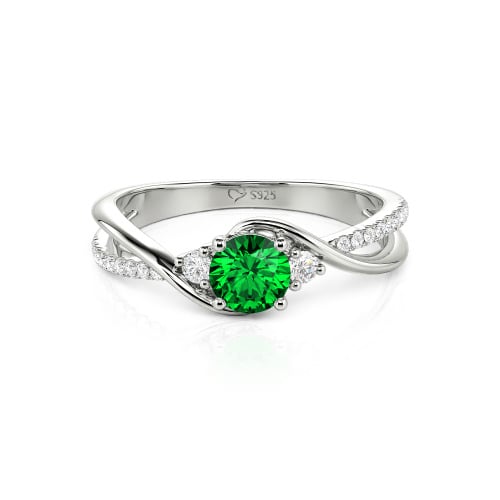 Jeulia Custom Three Stone Bypass Twist Two Tone Round Engagement Ring