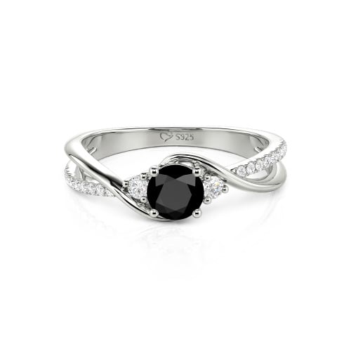 Jeulia Custom Three Stone Bypass Twist Two Tone Round Engagement Ring