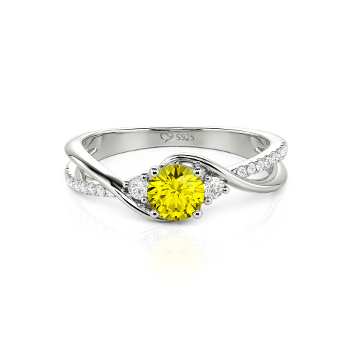 Jeulia Custom Three Stone Bypass Twist Two Tone Round Engagement Ring