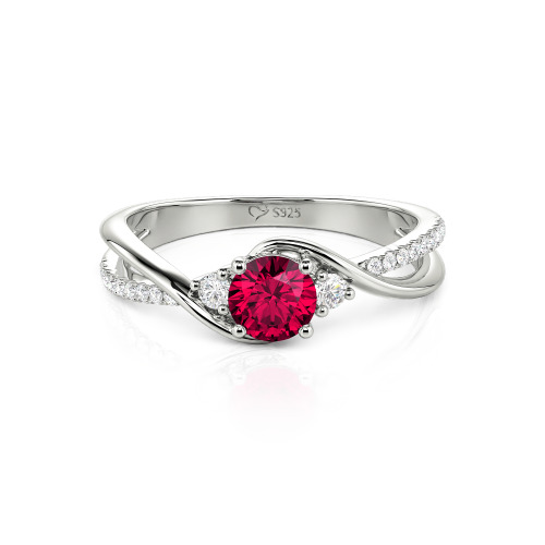 Jeulia Custom Three Stone Bypass Twist Two Tone Round Engagement Ring