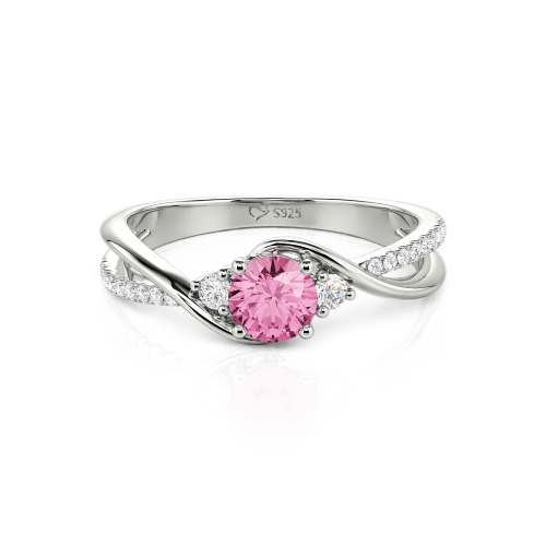 Jeulia Custom Three Stone Bypass Twist Two Tone Round Engagement Ring