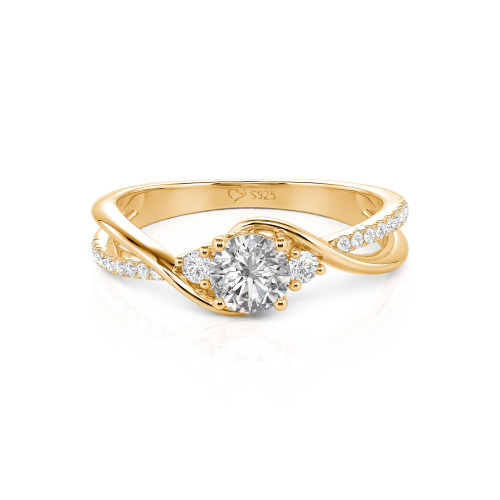 Jeulia Custom Three Stone Bypass Twist Two Tone Round Engagement Ring