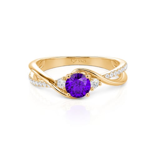 Jeulia Custom Three Stone Bypass Twist Two Tone Round Engagement Ring