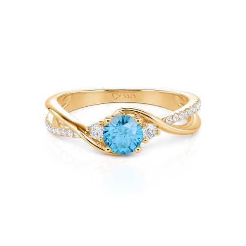 Jeulia Custom Three Stone Bypass Twist Two Tone Round Engagement Ring