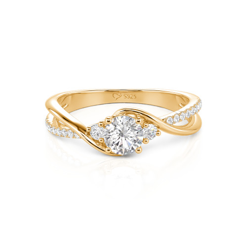 Jeulia Custom Three Stone Bypass Twist Two Tone Round Engagement Ring