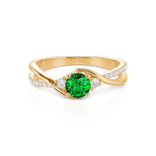 Jeulia Custom Three Stone Bypass Twist Two Tone Round Engagement Ring