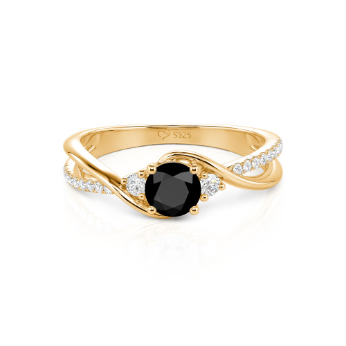 Jeulia Custom Three Stone Bypass Twist Two Tone Round Engagement Ring