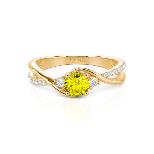 Jeulia Custom Three Stone Bypass Twist Two Tone Round Engagement Ring