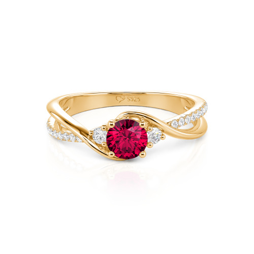 Jeulia Custom Three Stone Bypass Twist Two Tone Round Engagement Ring
