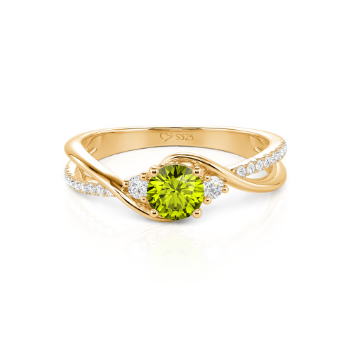 Jeulia Custom Three Stone Bypass Twist Two Tone Round Engagement Ring