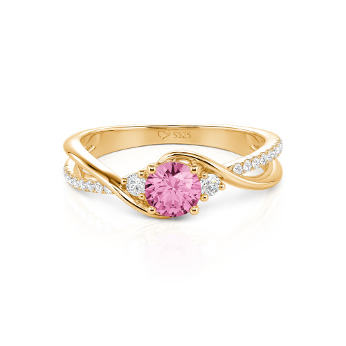 Jeulia Custom Three Stone Bypass Twist Two Tone Round Engagement Ring
