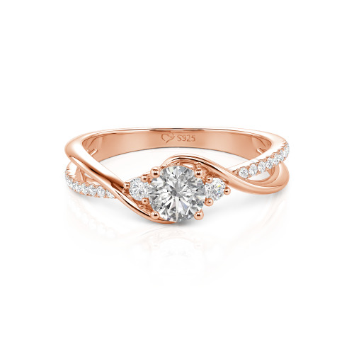 Jeulia Custom Three Stone Bypass Twist Two Tone Round Engagement Ring