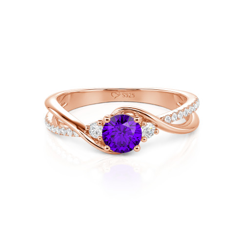 Jeulia Custom Three Stone Bypass Twist Two Tone Round Engagement Ring