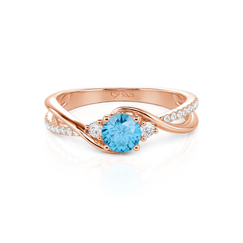 Jeulia Custom Three Stone Bypass Twist Two Tone Round Engagement Ring