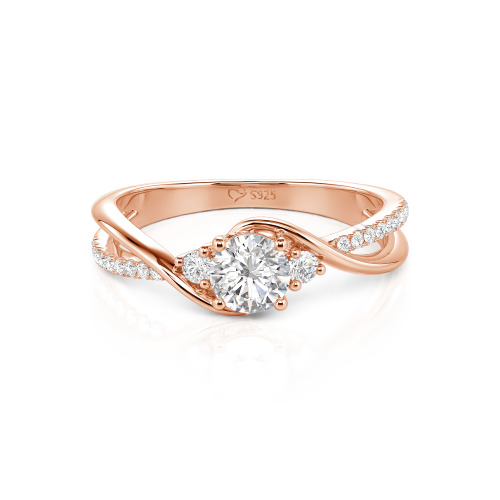 Jeulia Custom Three Stone Bypass Twist Two Tone Round Engagement Ring