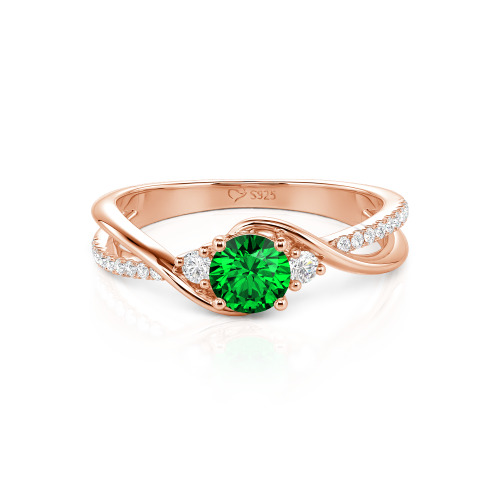 Jeulia Custom Three Stone Bypass Twist Two Tone Round Engagement Ring