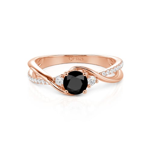 Jeulia Custom Three Stone Bypass Twist Two Tone Round Engagement Ring