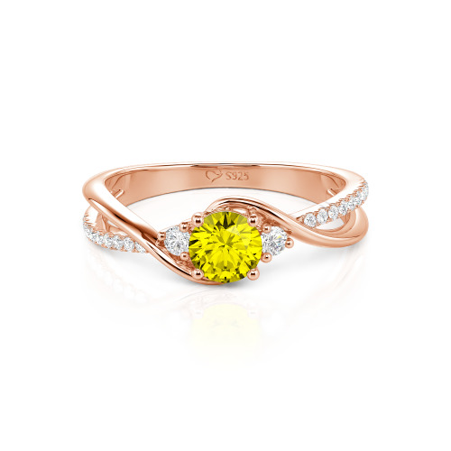 Jeulia Custom Three Stone Bypass Twist Two Tone Round Engagement Ring