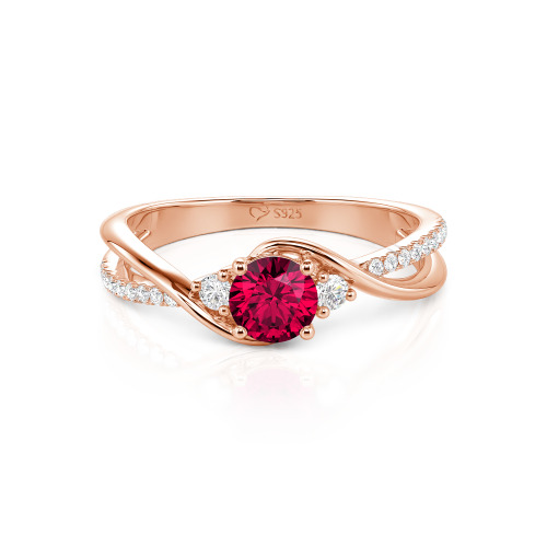 Jeulia Custom Three Stone Bypass Twist Two Tone Round Engagement Ring