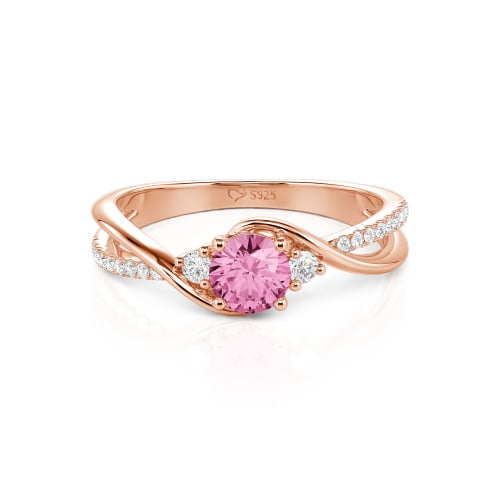 Jeulia Custom Three Stone Bypass Twist Two Tone Round Engagement Ring