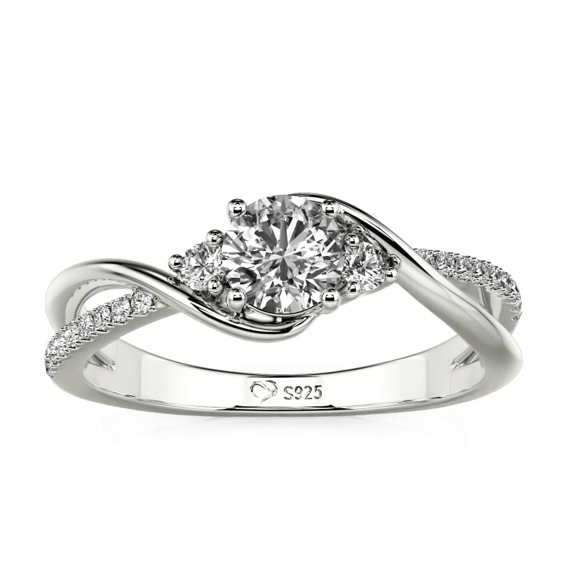 Jeulia Personalisierter zweifarbiger Drei Stein Bypass Twist Verlobungsring mit Rundschliff