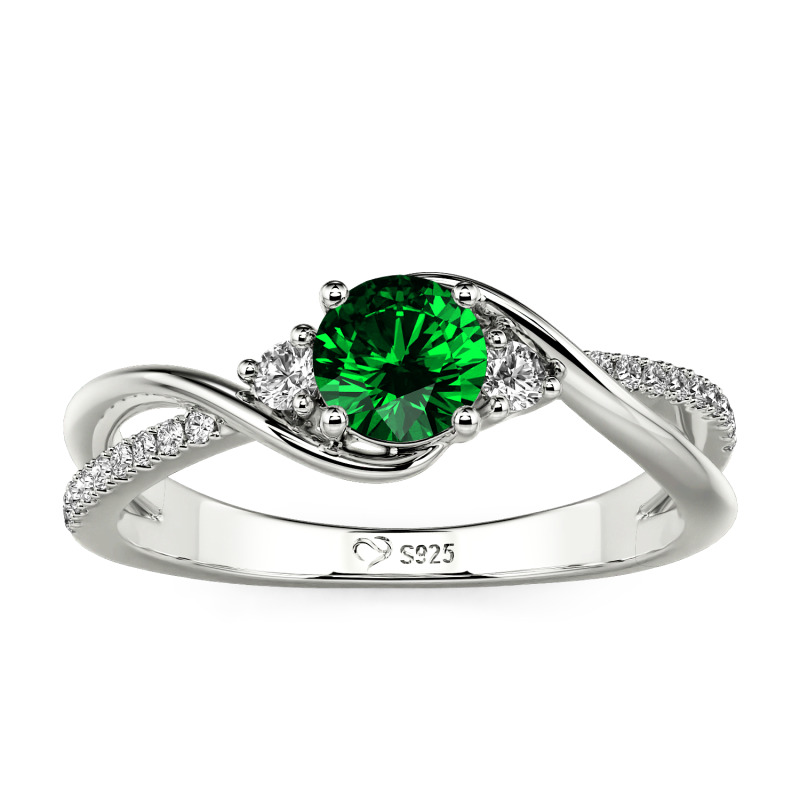 Jeulia Personalisierter zweifarbiger Drei Stein Bypass Twist Verlobungsring mit Rundschliff