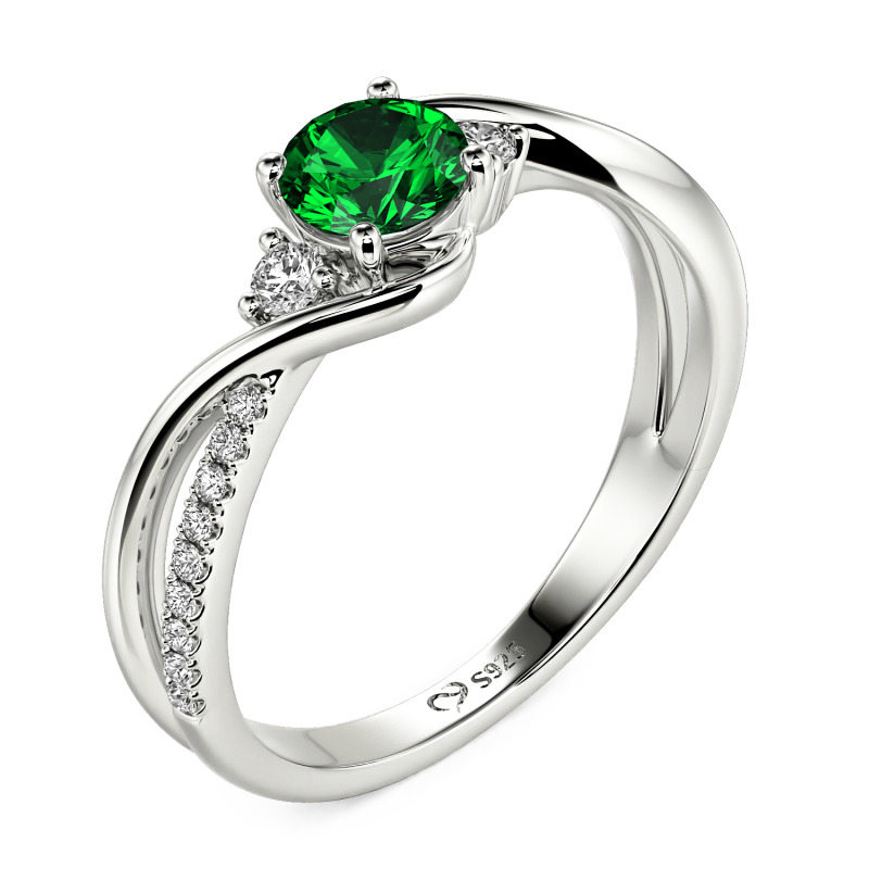 Jeulia Personalisierter zweifarbiger Drei Stein Bypass Twist Verlobungsring mit Rundschliff