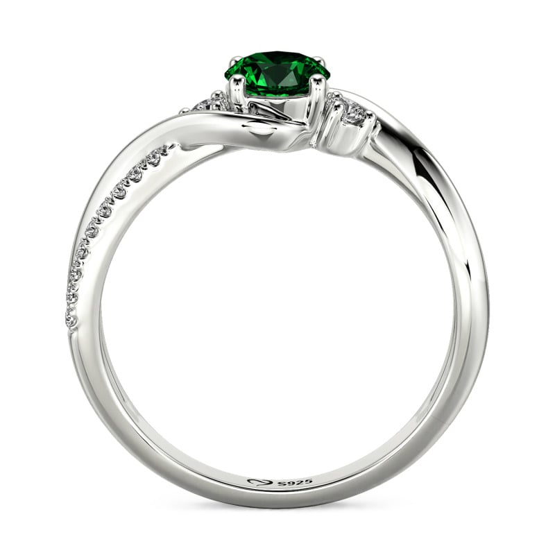 Jeulia Personalisierter zweifarbiger Drei Stein Bypass Twist Verlobungsring mit Rundschliff