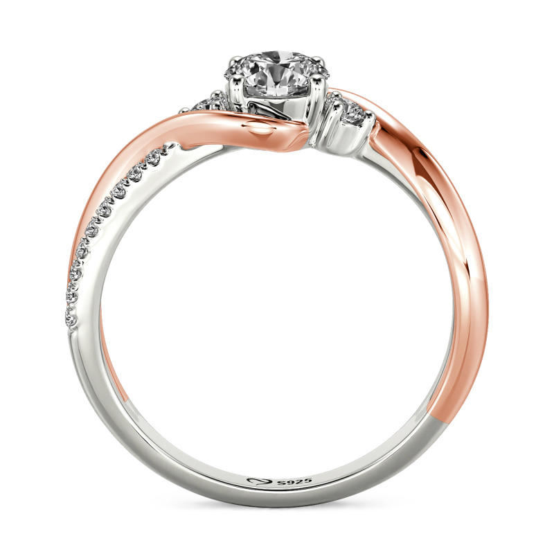 Jeulia Custom Three Stone Bypass Twist Two Tone Round Engagement Ring