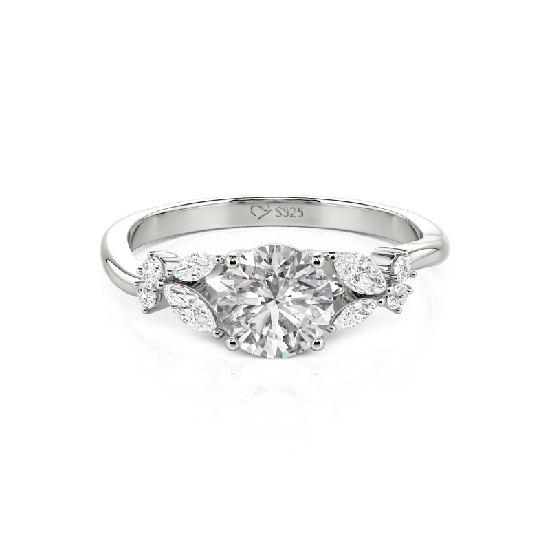 Jeulia Simple Custom Round Ring with Side Stone
