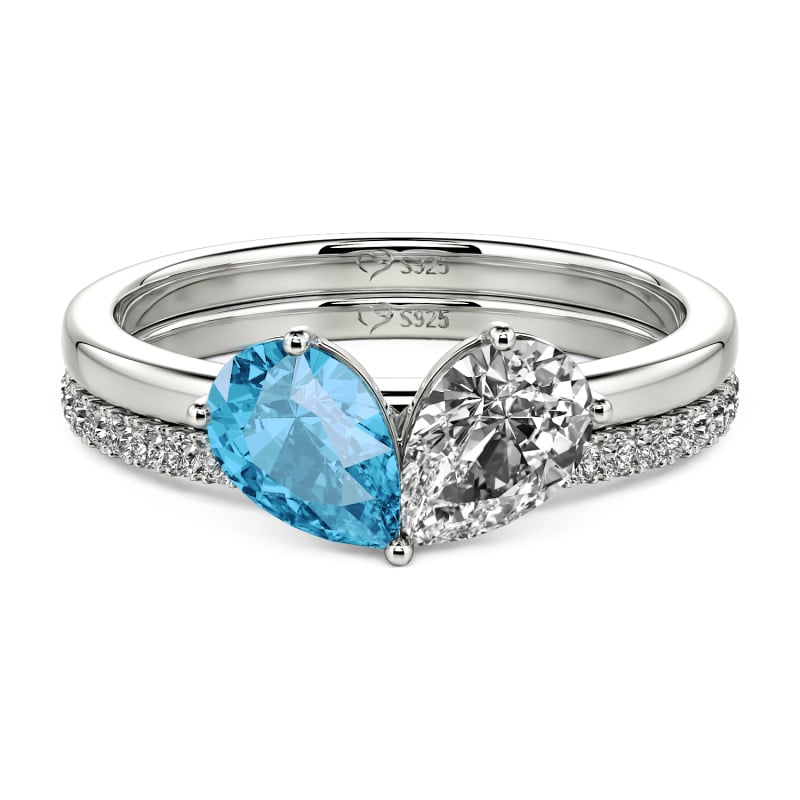 Jeulia Juego de Anillos de Corazón con Dos Piedras Clásico Personalizado