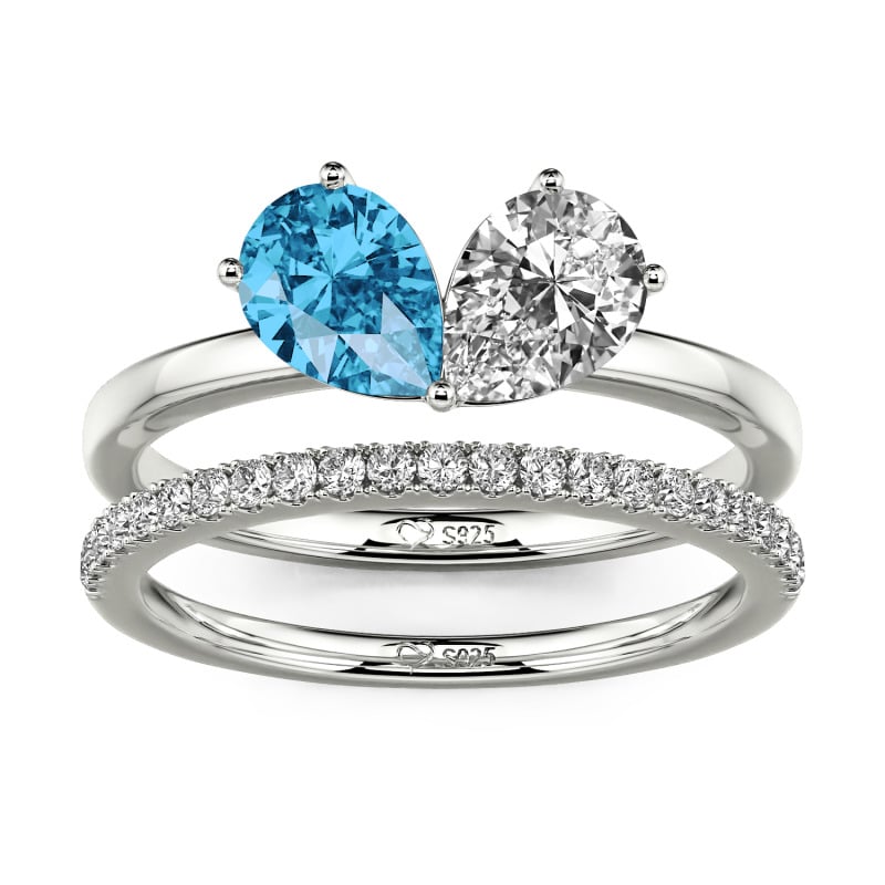 Jeulia Classic Custom Two Stone Heart Ring Set