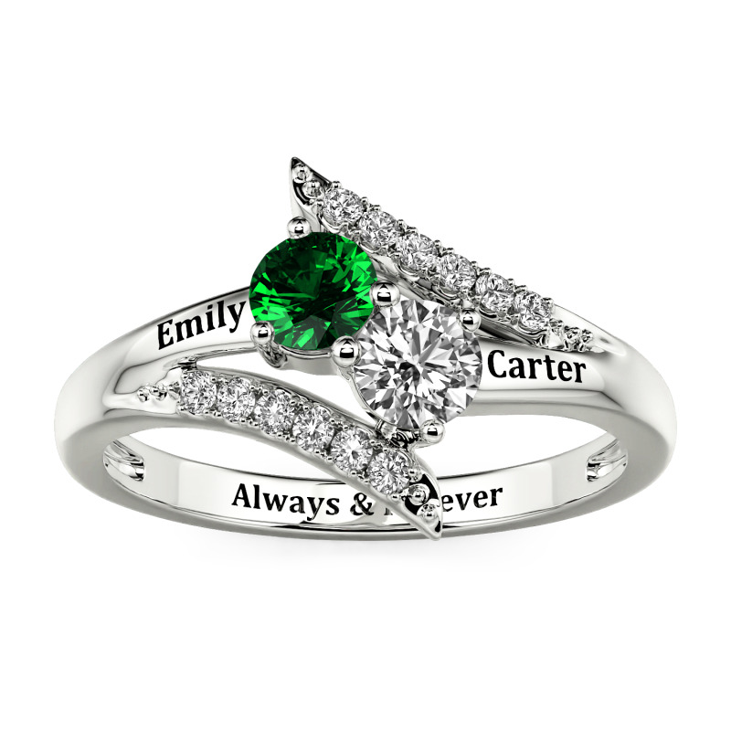 Jeulia Custom Bypass Two Stone Name Ring