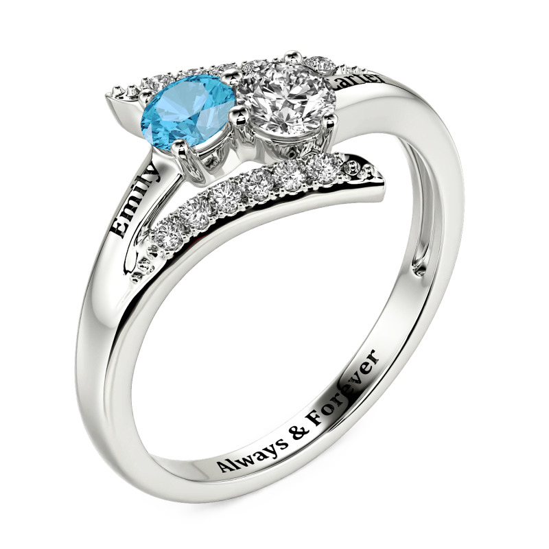 Jeulia Custom Bypass Two Stone Name Ring