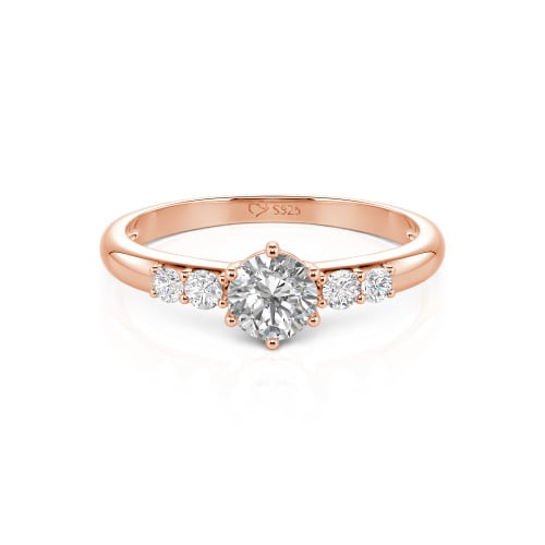 Jeulia Custom Simple Round Engagement Ring with Side Stones