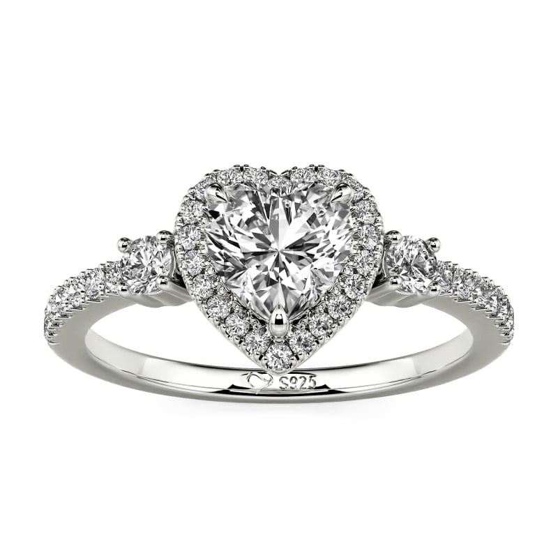 Jeulia Custom Three Stone Heart Halo Engagement Ring
