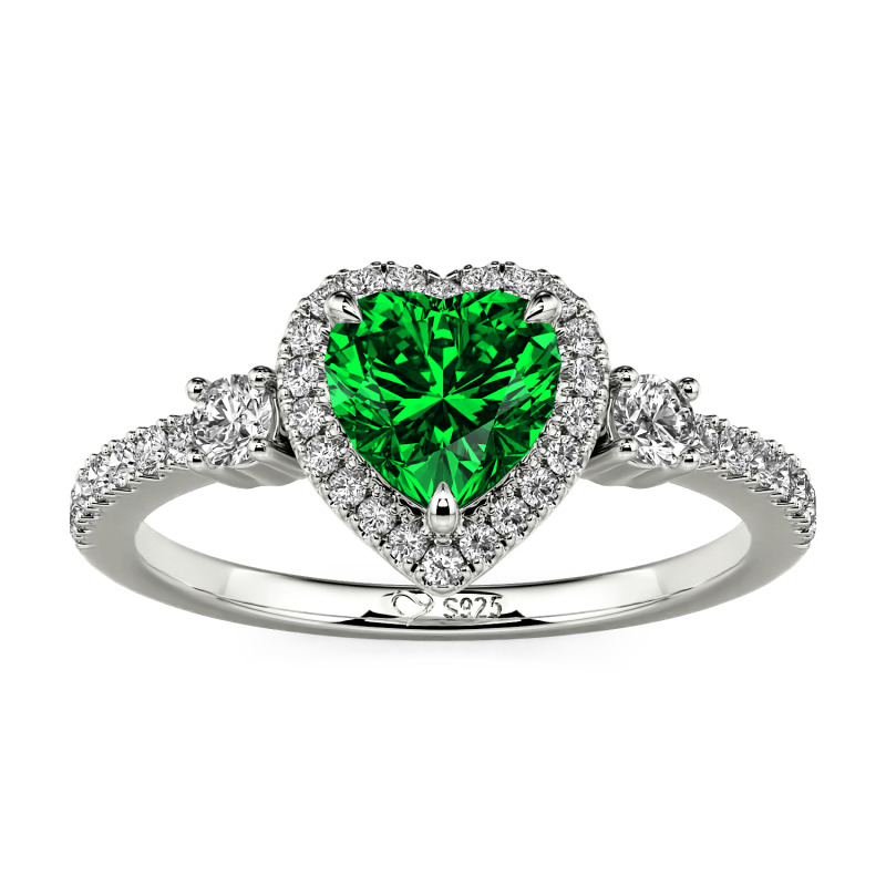 Jeulia Personalisierter Drei Stein Herz Halo Verlobungsring