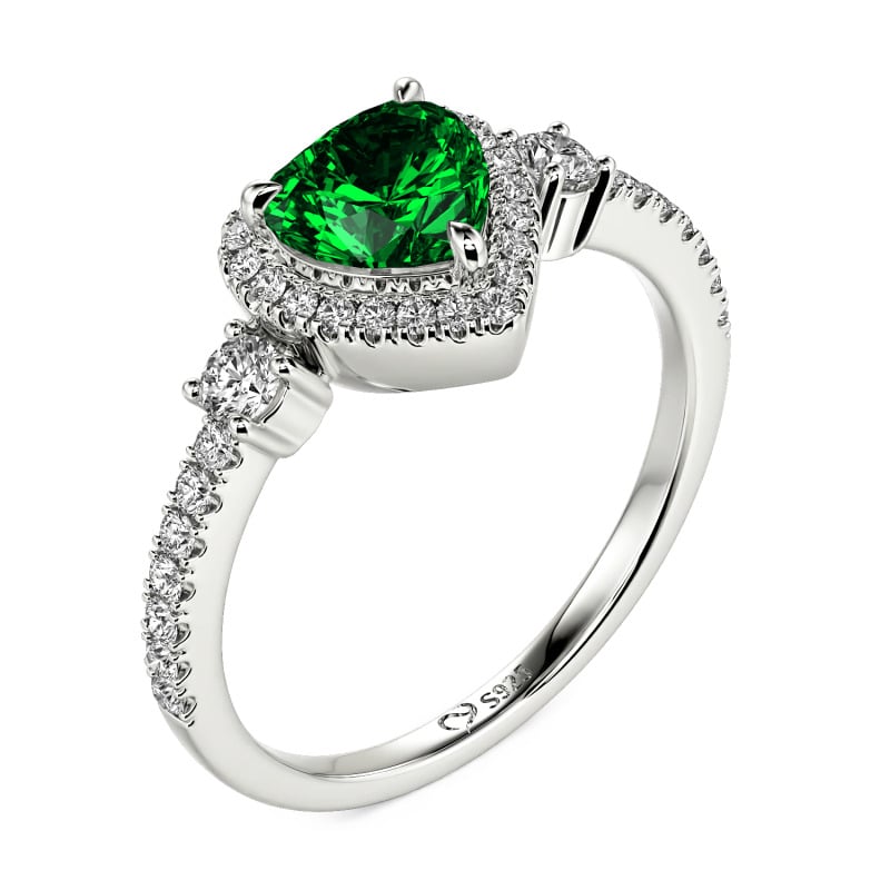 Jeulia Personalisierter Drei Stein Herz Halo Verlobungsring