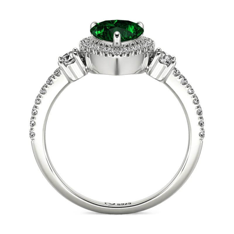 Jeulia Personalisierter Drei Stein Herz Halo Verlobungsring