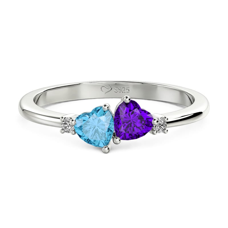 Jeulia Anillo de Compromiso Doble Corazón Simple Personalizado