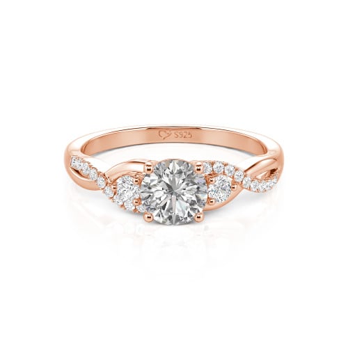 Jeulia Classic Twist Custom Round Three Stone Ring