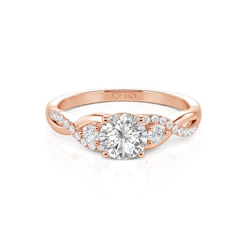 Jeulia Classic Twist Custom Round Three Stone Ring