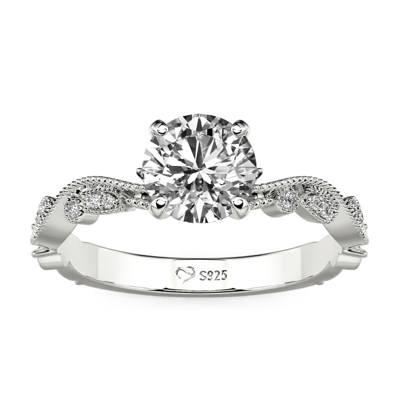 Jeulia Custom Botanical Leaf Beaded Round Engagement Ring